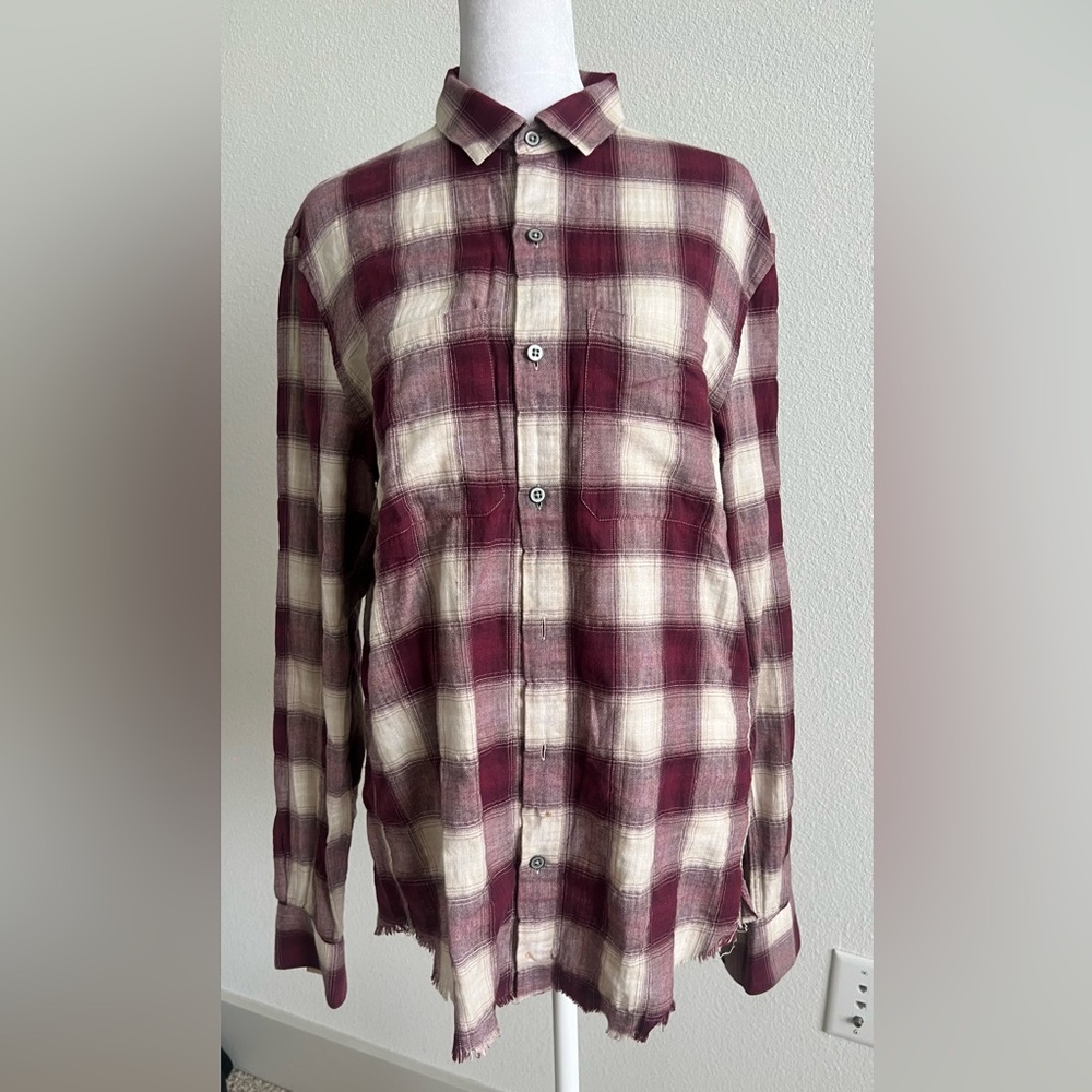 IRO Burgundy and Cream Plaid button down Shirt